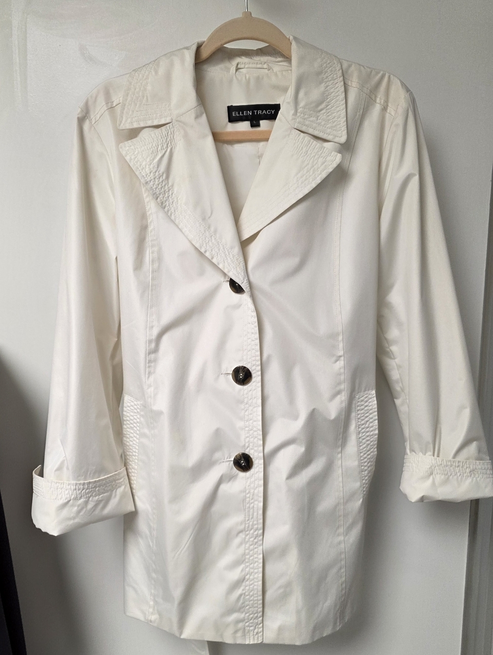 Ellen Tracy Cream Mid- length Rain Coat Single-Breasted